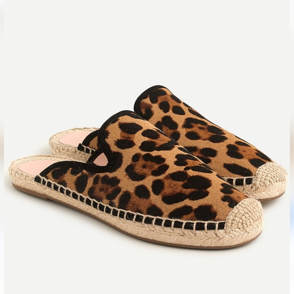 J. Crew Leopard Print Espadrille Mules in Brown and Black